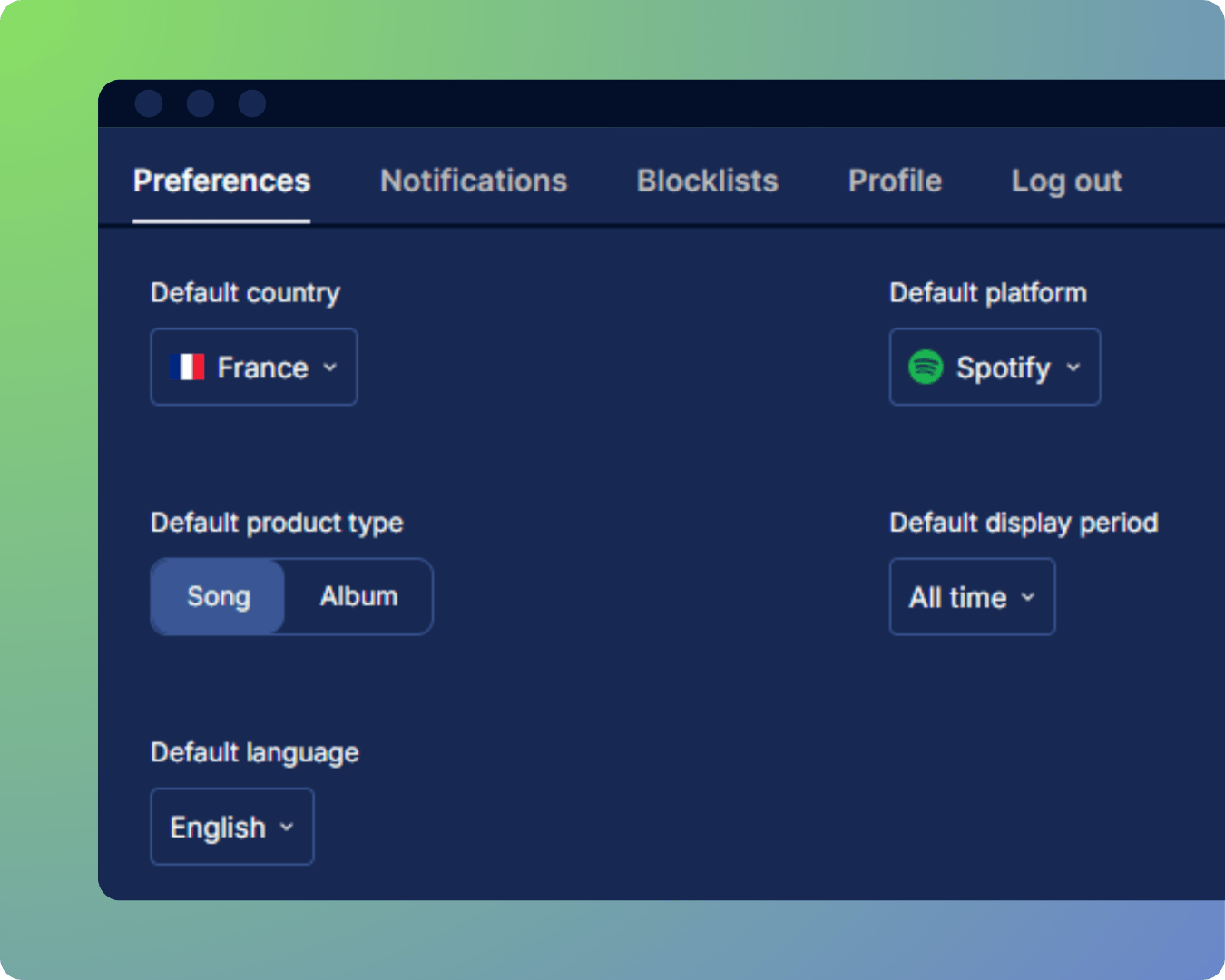 Soundcharts preferences